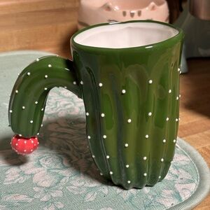 Cactus-Shaped Green Mug with Red Accent